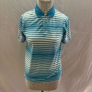 Nike Kids Aqua and White Striped Polo Shirt